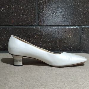 SALVATORE FERRAGAMO SILVER HEELS LEATHER SIZE 7 1/2 ARCHITECTURE ART DECO